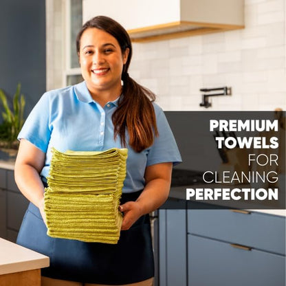 MW Pro Microfiber Cleaning Cloth | Yellow (12 Pack) | Size 16" x 16" | All Purpose Microfiber Towels - Clean, Dust, Polish, Scrub, Absorbent