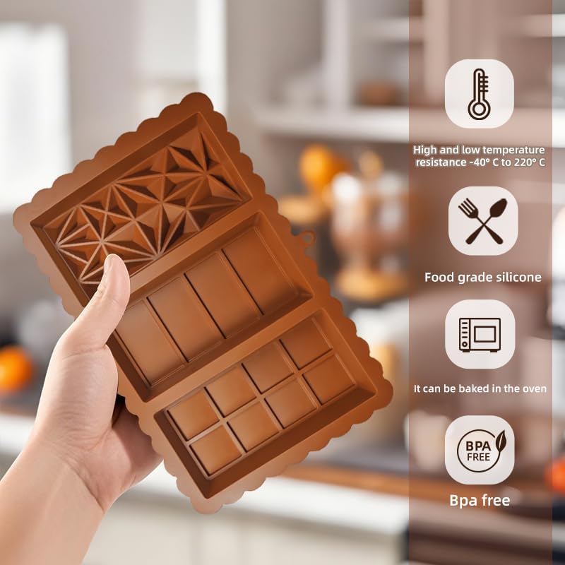Chocolate Bar Mold - Food Grade Silicone Chocolate Molds, Non-Stick & Easy to Release Deep Mold for Dubai Pistachio Chocolates, Candy, Snacks, Desserts, Resin Art, Dishwasher Safe (1)