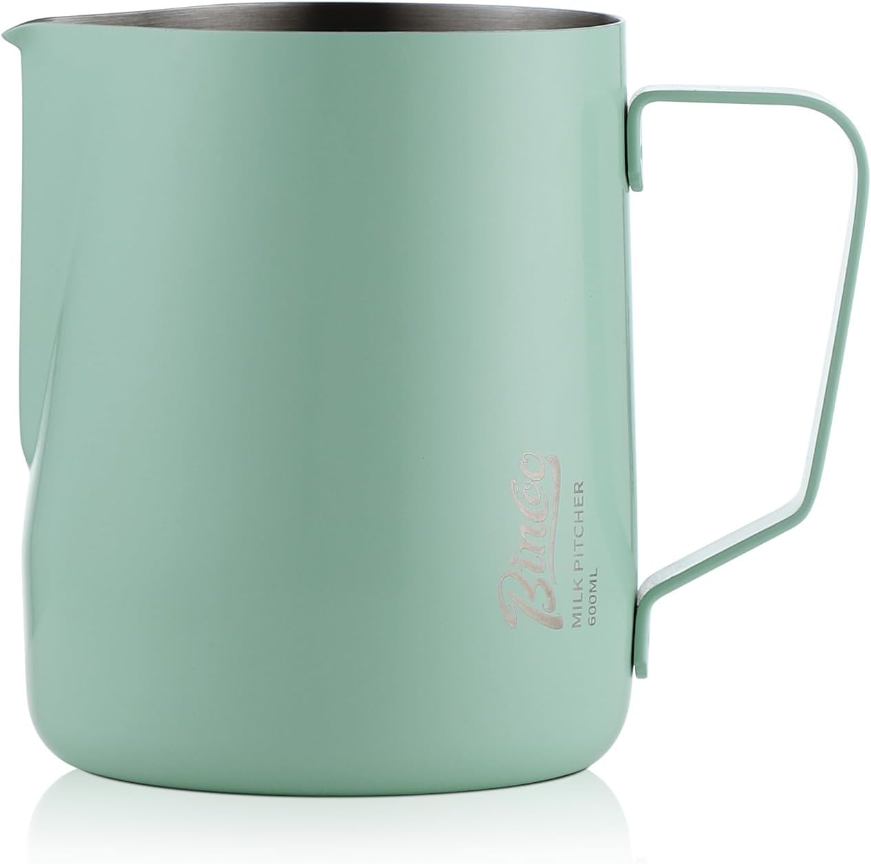 Milk Frothing Pitcher - 600ml/20oz Milk Frother Cup Espresso Steaming Pitcher for Barista, Bincoo SUS304 Stainless Steel Espresso Steaming Pitchers for Latte Art/Cappuccino/Coffee/Milk (Green-600ml)