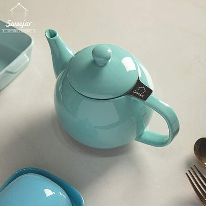 Sweejar Porcelain Teapot with Removable Stainless Steel Infuser,Microwave & Dishwasher Safe Tea Pots for Loose Tea,Tea Infuser Pots for Chrismas Women Gift (30oz Turquoise)