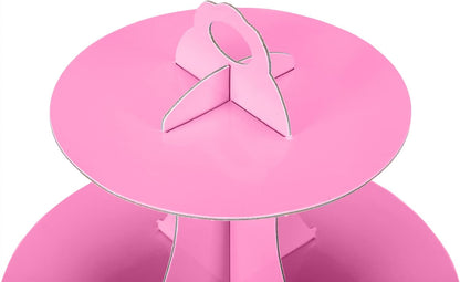 2Pcs 3-Tier Cupcake Stand, Cake Stand holder, Tiered DIY Cupcake Stand Tower for Dessert Table Displays, Birthday Theme Party Favors Decoration, Floral Tea Party, 12" W x 12.8" H, Pink