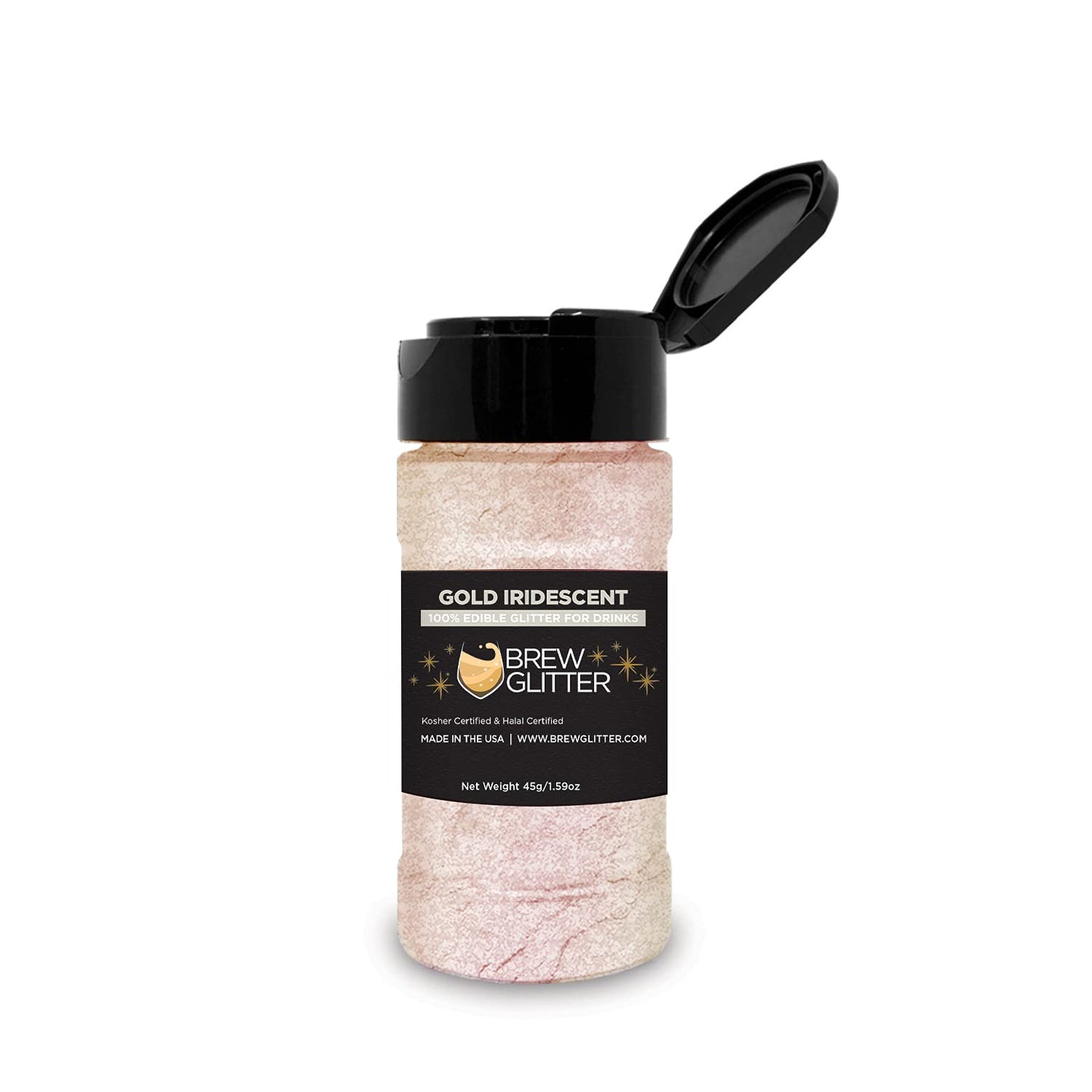 BREW GLITTER Edible Glitter For Drinks, Cocktails, Beer, Garnish Glitter & Beverages | KOSHER & HALAL Certified | 100% Edible & Food Grade | Vegan, Gluten, Nut Free (45g Shaker, Gold Iridescent)