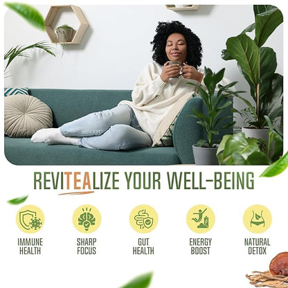 ReviTEAlize Organic Matcha Mushroom Powder - Organic Ceremonial Grade - Coffee Alternative - Latte (60 Servings)