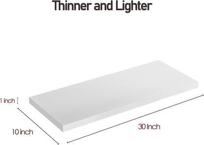Wall Shelf Set of 3, White Floating Shelves 30 in W x 10 in D x 1 in H, Wooden Floating Wall Shelf with Invisible Brackets for Living Room/Bedroom/Bathroom/Kitchen Storage and Decor