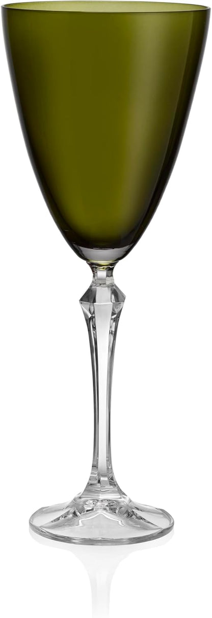 Barski Wine Glass - Set of 4 - Assorted Colored Cup - for Water - White or Red Wine - 9 fl. Oz. - Clear Stem - Glasses - Made in Europe