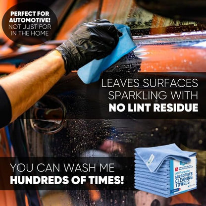 MW Pro Multi-Surface Microfiber Towel – 12 Pack | Premium Cleaning Cloth | Clean, Buff, Dust, Polish, Absorb | Large 16"x16" (Blue)