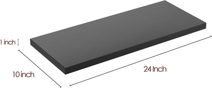 Wall Shelf Set of 3, Black Floating Shelves 24 in W x 10 in D x 1 in H, Wooden Floating Wall Shelf with Invisible Brackets for Living Room/Bedroom/Bathroom/Kitchen Storage and Decor