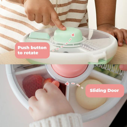 GoBe Kids Small Snack Spinner Slide Bundle with Hand Strap and Sticker Sheet - Reusable Snack Container with 5 Compartment Dispenser and Lid | BPA/PVC Free | Dishwasher Safe | No Spill - Taro Purple
