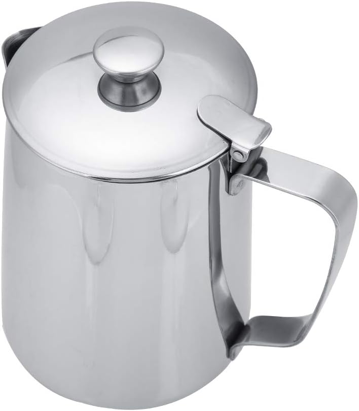 Stainless Steel Milk Frothing Pitcher, Stainless Steel Coffee Cup Mug Milk Frothing Pitcher Jug with Lid for Latte Coffee Art for Office Kitchen with handle(1000ML)