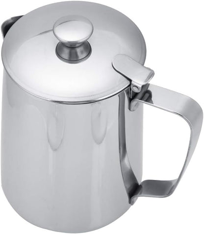 Stainless Steel Milk Frothing Pitcher, Stainless Steel Coffee Cup Mug Milk Frothing Pitcher Jug with Lid for Latte Coffee Art for Office Kitchen with handle(1000ML)