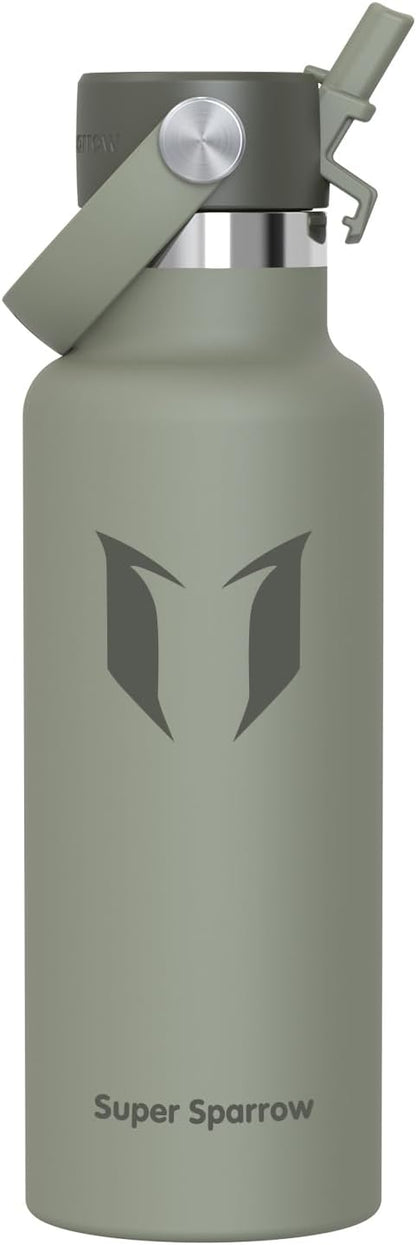 Super Sparrow Insulated Water Bottle - 17 Oz / 25 Oz / 32 Oz - Standard Mouth FlipFlow Flask - BPA Free, Leak Proof Drink Bottle- Ergonomic Straw Water Bottles for Work, Gym, Travel, Sports