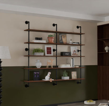 Industrial Pipe Shelf Shelving Bookcase, Wall Mounted Rustic Bookshelf 60 Inch, Floating Bookshelves for Wall,Retro Wood Metal Pipe Industrial Shelves for Living Room