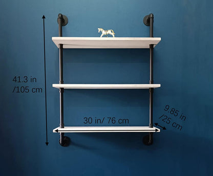 Industrial Pipe Shelving Rustic White Pipe Wall Shelves Bathroom Shelves with Wood Planks Industrial Floating Shelves 30 Inch Farmhouse Bookshelf Pipe Shelves Wall Mounted