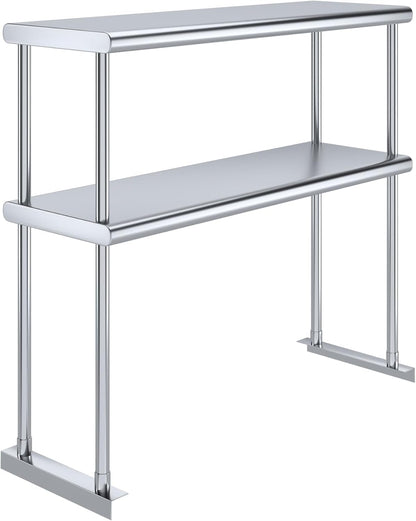 NSF Certified 18 Gauge Heavy Duty Stainless Steel Double overshelf with Brackets for Kitchens, Utility Rooms, Storage, Offices & Home