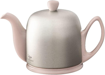 Salam Luxury French Tea Pot - Porcelain Teapot with Brushed Aluminum Cover, Ceramic Tea Kettle for Loose Tea, Removable Infuser, 4 Cup Capacity, 24oz - Pink