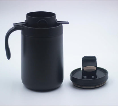 Portable 16oz Pour Over Coffee Maker with Foldable Filter & Stirrer – Insulated Stainless Steel Travel Cup with Lid – No Paper Filter Needed, BPA-Free, Black – For Home, Office, Camping, Backpacking