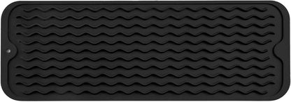 Silicone Dish Drying Mat for Multiple Usage,Easy clean,Eco-friendly,Heat-resistant Silicone Mat for Kitchen Counter,Sink,Bar,Bottle,or Cup Black M 17 inches x 6 inches