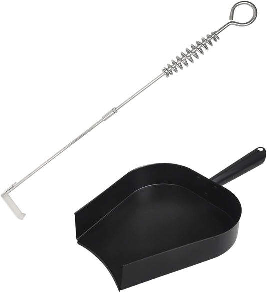 18” BBQ Ash Removal Tool and Ash Pan for Big Green Egg Accessories, Stainless Steel Ash Tool Poker for BGE Primo and Other Charcoal Kamado Stove(at+AP)