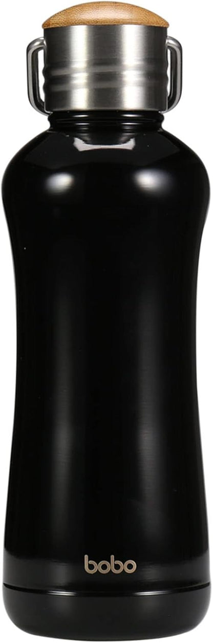 YOHKOH Mini Insulated Water Bottle With Bamboo Lid - 11.8oz Small Vacuum Insulated Water Bottle for Women Kids, 12 Hrs Hot & 24 Hrs Cold Stainless Steel Thermos Leak-Proof BPA-Free (11.8oz,Black)
