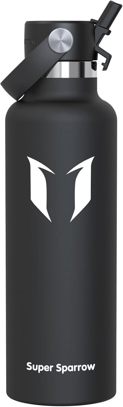 Super Sparrow Insulated Water Bottle - 17 Oz / 25 Oz / 32 Oz - Standard Mouth FlipFlow Flask - BPA Free, Leak Proof Drink Bottle- Ergonomic Straw Water Bottles for Work, Gym, Travel, Sports