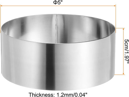 HARFINGTON Round Cake Ring 5 x 2 Inch Seamless Stainless Steel Pastry Mousse Dessert Ring Mirror Coating for Baking Cooking Making Tool