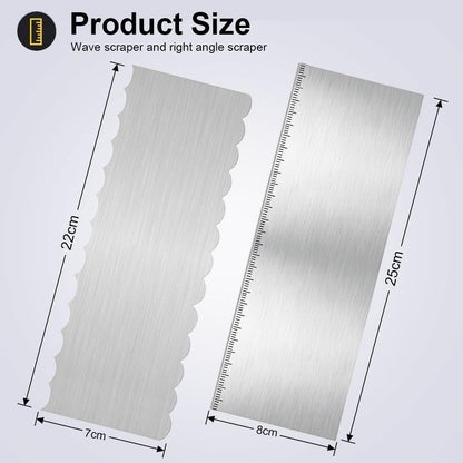 2Pcs Stainless Steel Cake Scraper - 8.6 Inch Double Sided Patterned Edge Stripe Smoother Scraper, Cake Smoother for Icing Mousse Butter Cream, Cake Decorating Comb Measuring Tool