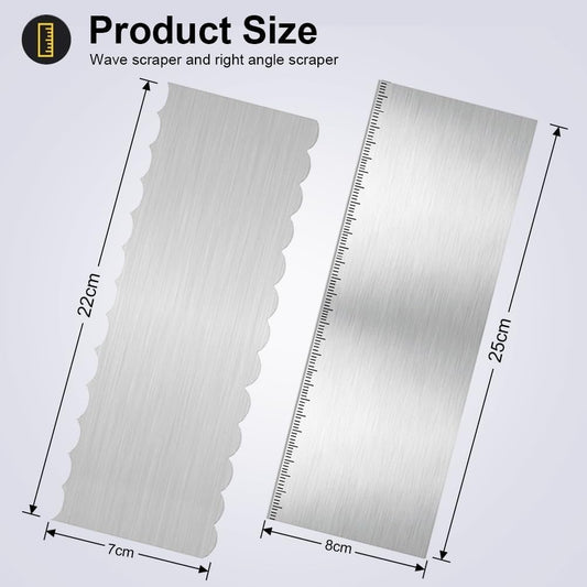 2Pcs Stainless Steel Cake Scraper - 8.6 Inch Double Sided Patterned Edge Stripe Smoother Scraper, Cake Smoother for Icing Mousse Butter Cream, Cake Decorating Comb Measuring Tool