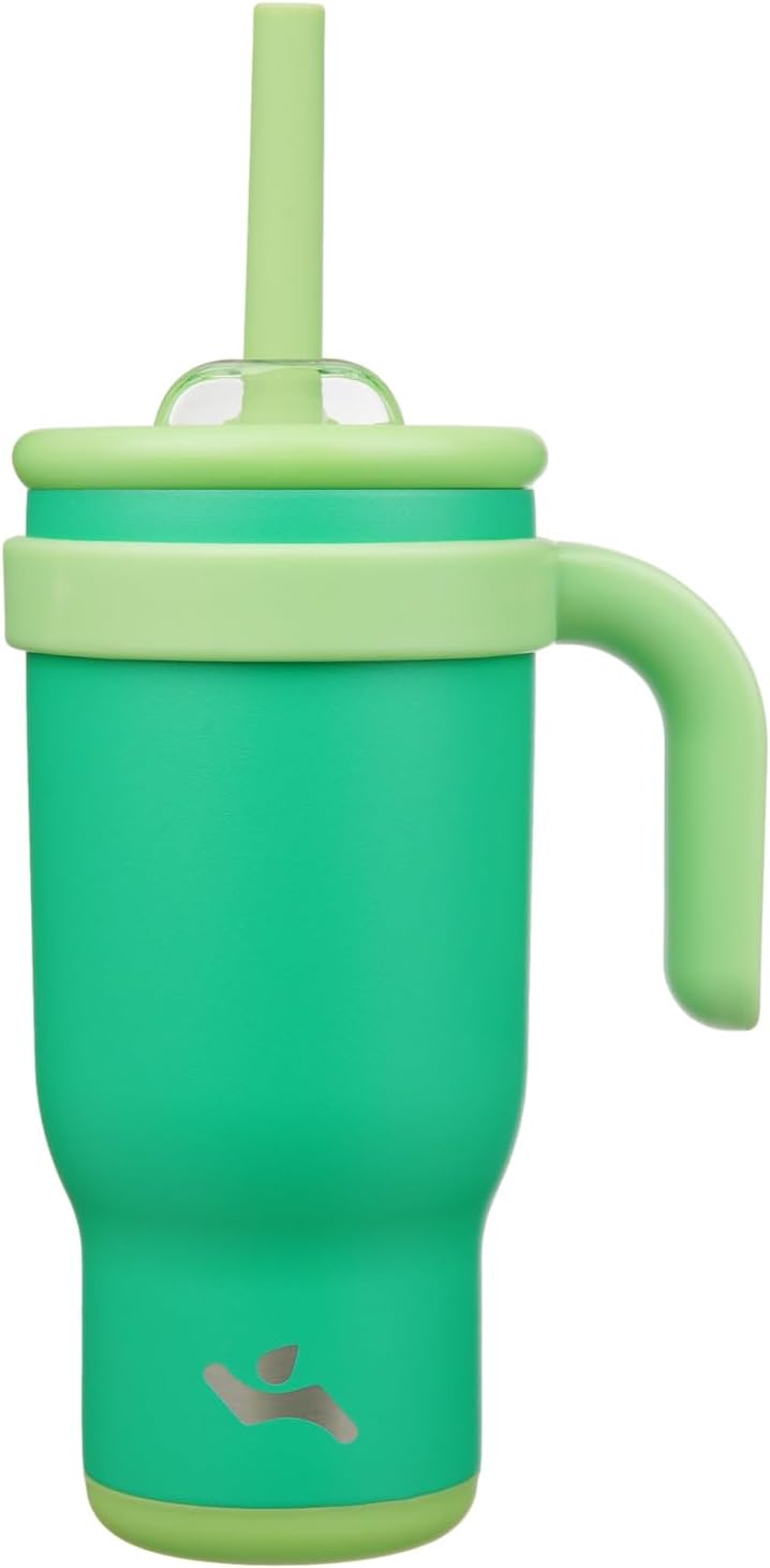 18 oz Tumbler with Side Handle, Insulated Water Bottle with Straw and 2 in 1 Lid, Stainless Steel Cup Travel Coffee Mug for Sports Office Gym,Olive Green
