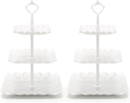 Coitak Plastic Cupcake Stands, 3 Tier Cupcake Stand, Dessert Tower Tray for Tea Party, Baby Shower and Wedding (2 Pack)