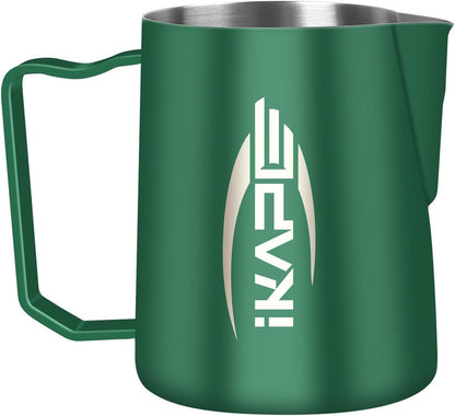 IKAPE Espresso Milk Pitcher, Espresso Steaming Pitcher with Sharp Spout for Espresso Barista Tool, 15.4 oz/450ml Milk Frothing Jug (Green)