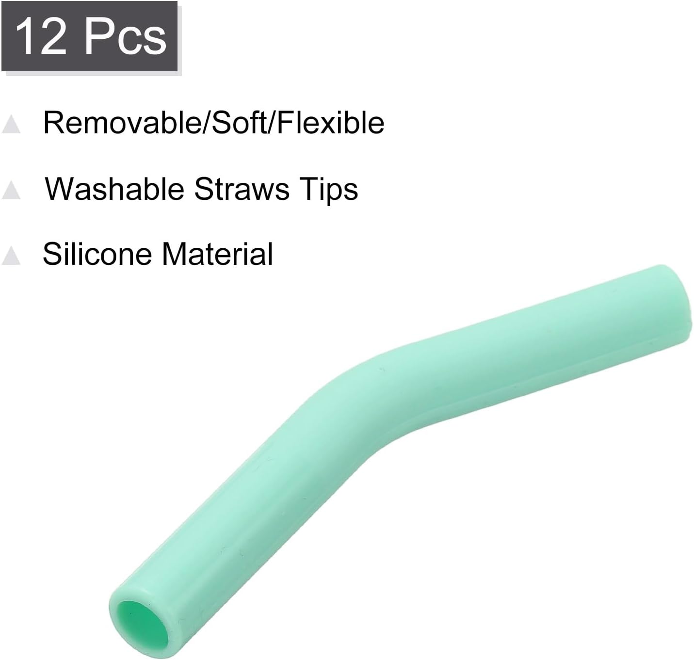 uxcell 12Pcs Silicone Straw Tips, Silicone Straw Elbows Tip, Soft Reusable Metal Straw Covers Fit for 8mm/0.31" OD Stainless Steel Straws, Mint Green