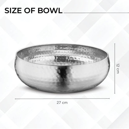 Avador® Set of 3 Premium Stainless Steel Salad Mixing Bowl Hammered Finish | Handmade | Includes Salad Serving Utensils (Stainless Steel)
