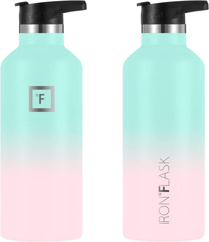 IRON °FLASK Camping & Hiking Hydration Canteens - 3 Lids (Narrow Straw Lid) Leak Proof Vacuum Insulated Stainless Steel - Hot & Cold Double Walled Sports Water Bottle - Bubble Gum, 32 Oz