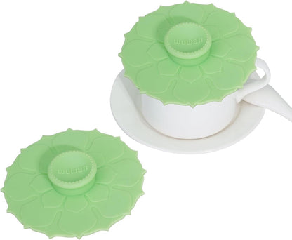 Silicone Cup Covers 4.1 Inch Reusable Silicone Mug and Cup Lids Suction Seal Lid Caps to Keep Drink Warm or Cold for Steeping Coffee Tea And Drink Cover (flower green, 1)