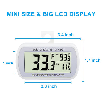 Waterproof Refrigerator Fridge Thermometer, Digital Freezer Room Thermometer, Max/Min Record Function Large LCD Screen and Magnetic Back for Kitchen, Home, Restaurants (4 Pack)