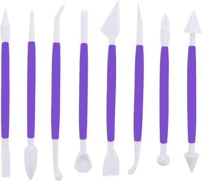 Marshmallow Fondant Cake Decorating Hand Tool 12 Pcs 5 Sets Sugarcraft Gumpaste Icing Smoother Rolling Pin Trimmer Cutter Embosser Flower Scissor Modelling Accessories Supplies Kit Purple