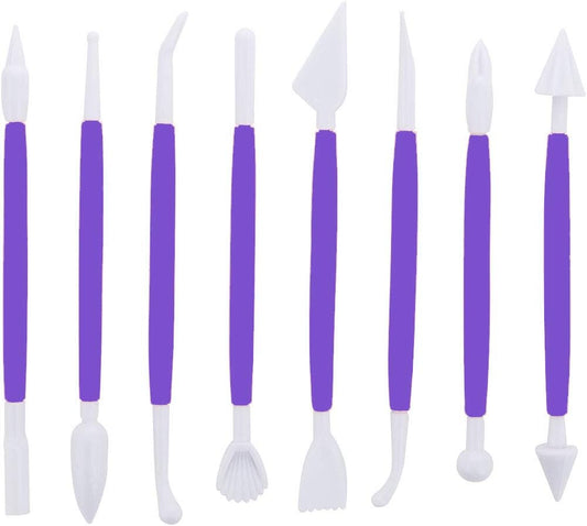 Marshmallow Fondant Cake Decorating Hand Tool 12 Pcs 5 Sets Sugarcraft Gumpaste Icing Smoother Rolling Pin Trimmer Cutter Embosser Flower Scissor Modelling Accessories Supplies Kit Purple