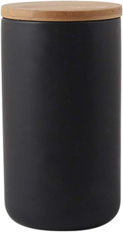 jessie Ceramic Storage Containers with Airtight Seal Bamboo Lids Kitchen Canisters for Tea Spice Seasoning Sugar Coffee (black, 1000ml/34 oz)