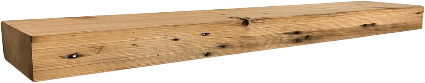 Modern Timber Craft Reclaimed Wood Fireplace Mantel Shelf | Solid Rustic American Barnwood with Steel Floating Shelf Brackets | 2.75" Thickness | 60" L x 5" D, Unfinished, Planed and Sanded