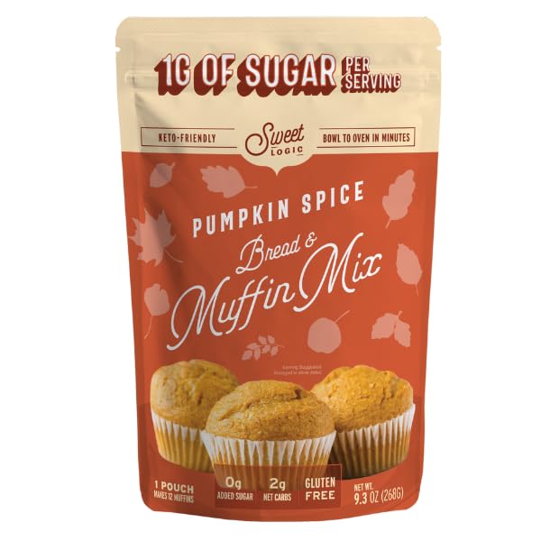Sweet Logic Keto Baking Mix - Pumpkin Spice Muffin - Gluten-Free - Dairy Free - Diabetic-Friendly - High Protein - Allulose - Stevia - Low Sugar - Low Carb - Quick 20-Minute Prep (1-2G Carbs Per Serving)