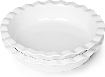 ONTUBE 10.5-Inch Deep Pie Pans 50oz, Ceramic Large Round Pie Tins for Baking, (White 2 Pieces)