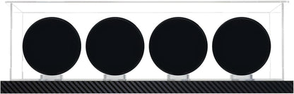 Hockey Puck Display Case for 4 Pack in one, Arcylic Puck Display Holder Stand UV Protected Dustproof Clear Display Cube Free Standing Display Cases with Carbon Fiber Skin Base and Mirror Base
