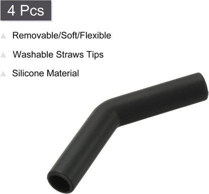 uxcell 4Pcs Silicone Straw Tips, Silicone Straw Elbows Tip, Soft Reusable Metal Straw Covers Fit for 10mm/0.39" OD Stainless Steel Straws, Black