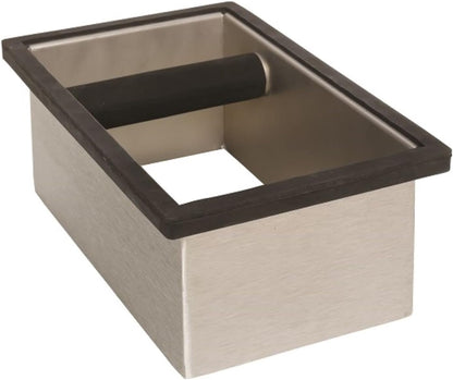 Rattleware Stainless Steel Open Bottom Knock Box Chute – Heavy-Duty Espresso Puck Disposal Bin with Welded Rubber Bar – Fits Coffee Stations, Café, Restaurant, Hotel, or Home Use (9" x 5.5" x 4")