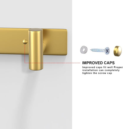 VAEHOLD Hat and Coat Wall Mount Rack - Hooks for Robes, Bags, Keys, and Towels - Bathroom Towel Hanger Organizer (Gold, “T“ Shape 4 Hooks 2 Pack)