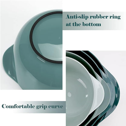 BoxedHome Green Ombre Nesting Plastic Mixing Bowl Set With Pour Spout, Microwave and Dishwasher Safe, BPA free Non-Slip Base, Set of 4 Size 1.7, 2.5, 3.5 and 4.5qt, Great for Prepping, Baking, Cooking