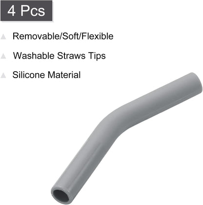 uxcell 4Pcs Silicone Straw Tips, Silicone Straw Elbows Tip, Soft Reusable Metal Straw Covers Fit for 8mm/0.31" OD Stainless Steel Straws, Grey