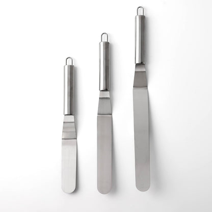 Cake Spatula Set – 6", 8", 10" Stainless Steel Offset & Straight Icing Spatulas for Cake Decorating and Frosting (Curved)