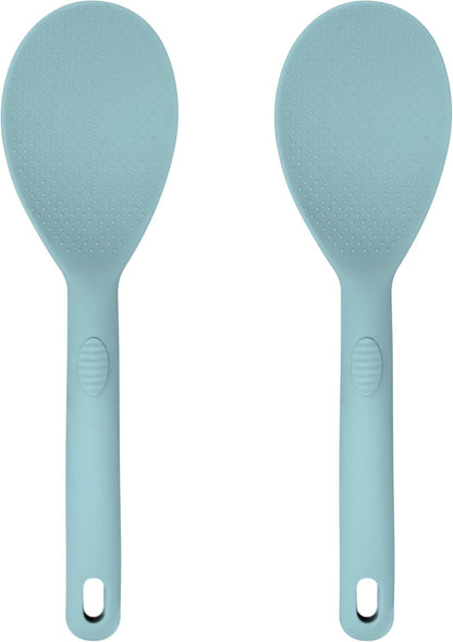 Silicone Rice Paddle Set – 2-Piece Set of Spoon Spatulas for Non-Stick Cookware – Kitchen Tools and Accessories with Comfortable Handles, Heat-Resistant Utensils for Cooking and Baking – Pastel Blue