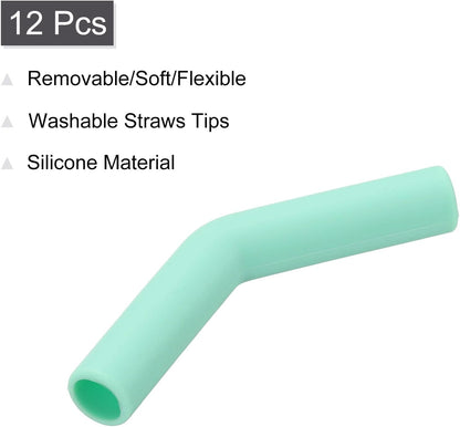 uxcell 12Pcs Silicone Straw Tips, Silicone Straw Elbows Tip, Soft Reusable Metal Straw Covers Fit for 10mm/0.39" OD Stainless Steel Straws, Mint Green